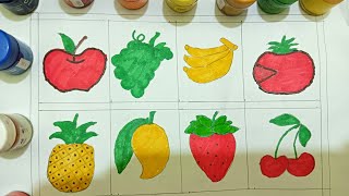 🍎 Fruit Drawing and Coloring for Kids | Apple 🍎 Mango 🥭, Banana 🍌, Grapes 🍇 , pineapple 🍍 cherry🍒...