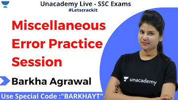 Miscellaneous Error Practice Session | Unacademy Live - SSC Exams | Barkha Agrawal
