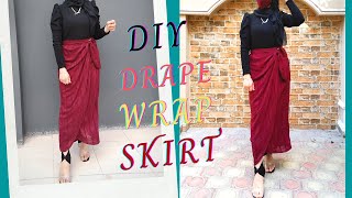 DIY: Draped wrap skirt | How to cut and sew drape skirt /قص وخياطة جيبه (تنوره) درابيه كروازيه برباط