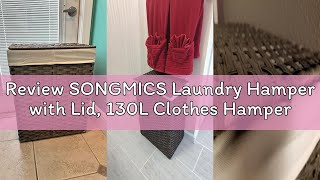 Review SONGMICS Laundry Hamper with Lid, 130L Clothes Hamper with 2 Removable Liner Bags, 6 Mesh Bag
