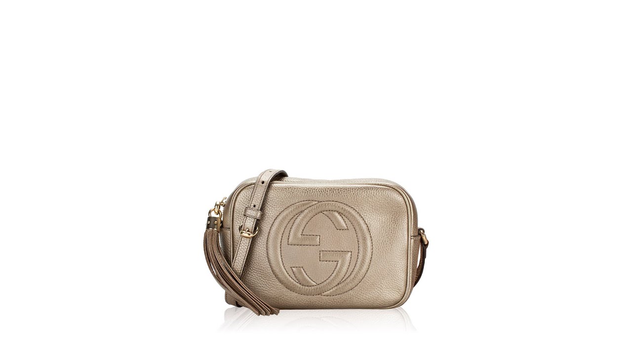 Gucci Metallic Pebbled Calfskin Soho Disco Crossbody Golden Beige