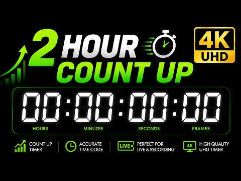 2 Hour Count Up Timer ⏱️ Timecode 4K UHD for Conferences, Speeches & Video Production