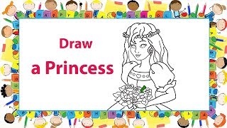 How to draw a princess step by step for kids  Princess coloring pages screenshot 4