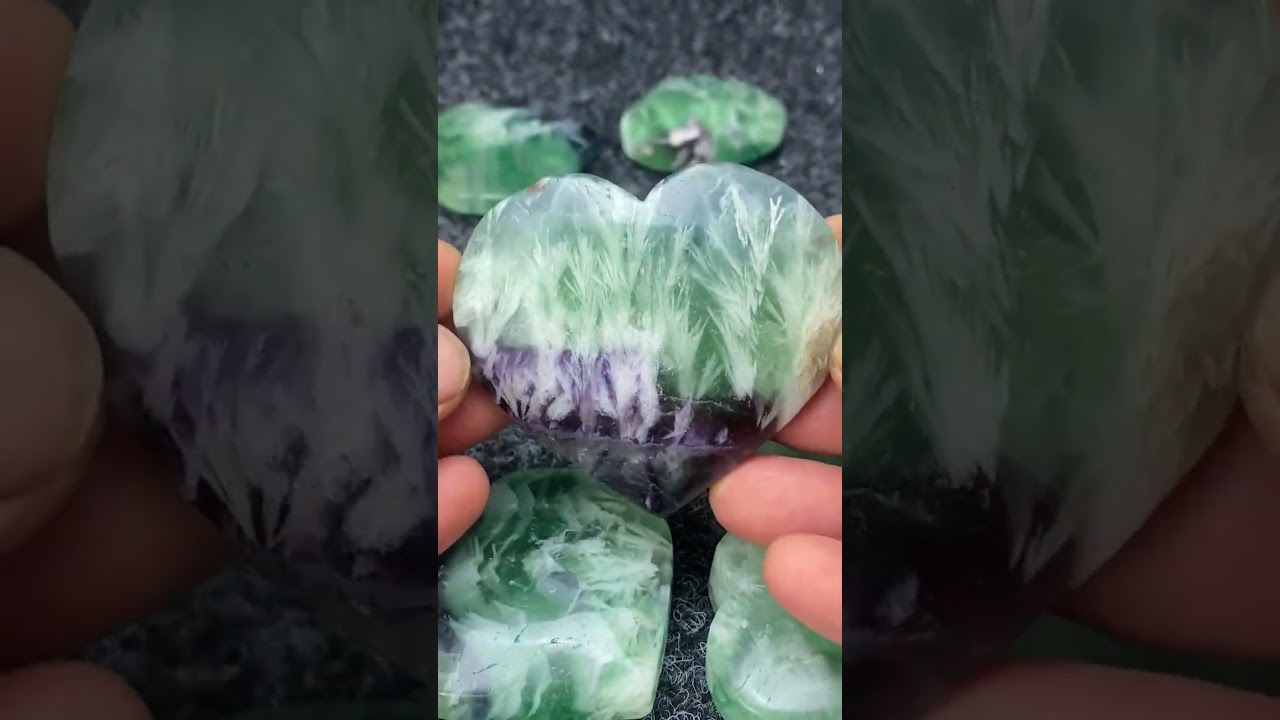 Natural Rare Feather Fluorite Hand Polished Crystal Heart Shape Polished