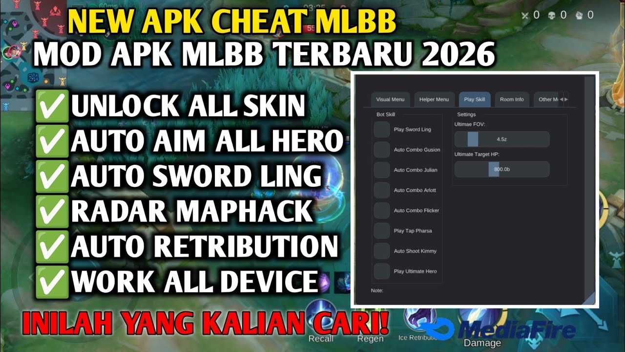 CHEAT ML TERBARU 2026 ANTI BANNED MOD MENU MAP HACK MOBILE LEGENDS UNLOCK ALL SKIN GRATIS
