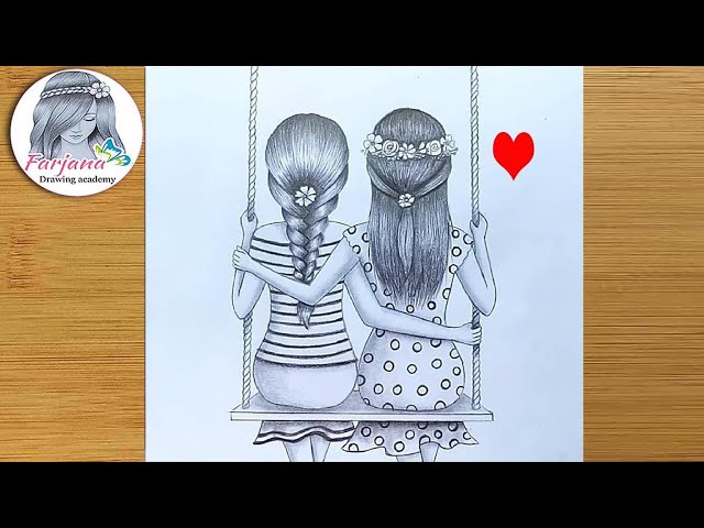 BFF  Drawing Easy  Friendship Day Drawing How to draw Friends sitting  on the Swing  YouTube  Drawings of friends Easy drawings Best friend  drawings