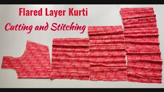 Flared Layer Kurti cutting and stitching | Horizontal Panel kurti cutting and stitching