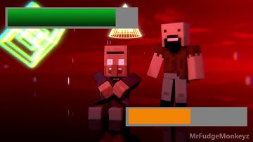 (MrFudgeMonkeyz Animation) Notch & Villager Vs Herobrine (With Healthbars)