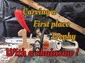 Carving a first place trophy. Carving a first place trophy.