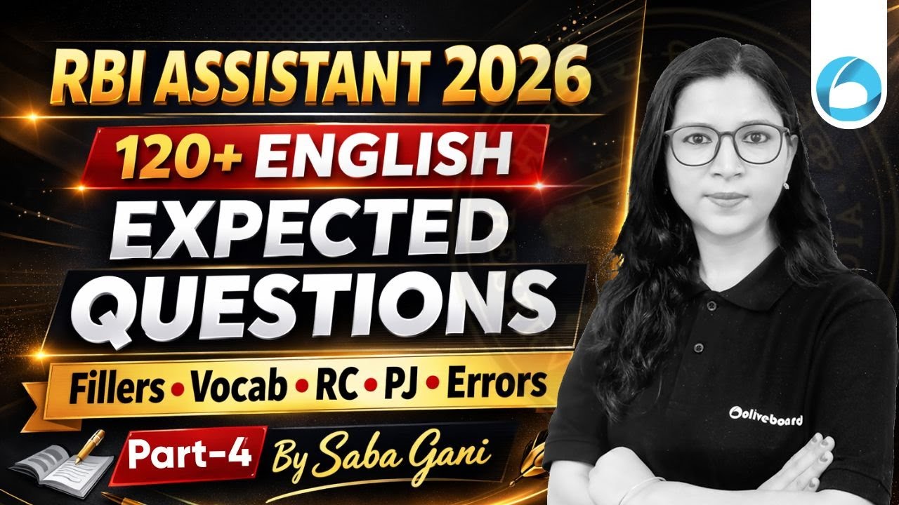 RBI Assistant English Expected Questions 2026 | 120+ MCQs Fillers, Vocab, PJ | Part 4 | By Saba Maam