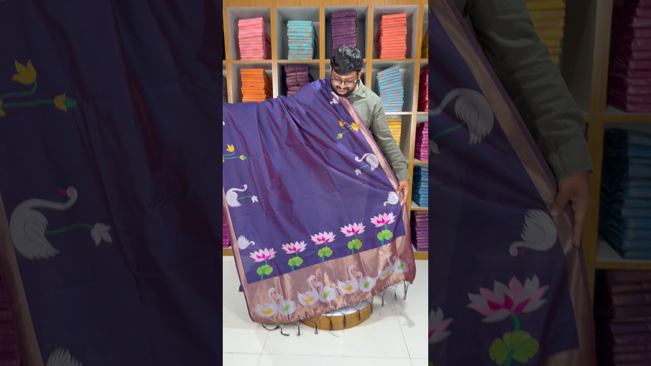 Most Trending Swan Lotus Khadi Raw SIlk Paithani Saree