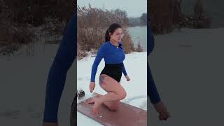 Evelina Does Stretching In The Snow On The Shore Of The Lake #Stretching