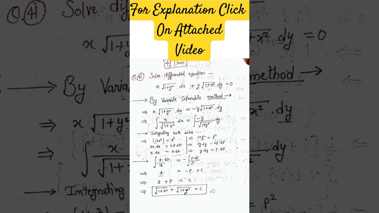 41/1000 | Ordinary Differential Equation example of Variable Separable Method