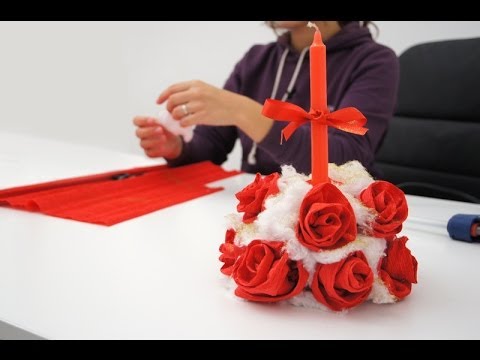 Decorazioni Natalizie Con Carta Crespa.Lavoretto Per Natale Come Realizzare Un Centrotavola Portacandela Youtube