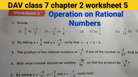 DAV Class 7 maths chapter 2 worksheet 5 ।। Class 7 math chapter 2 worksheet 5 dav public school