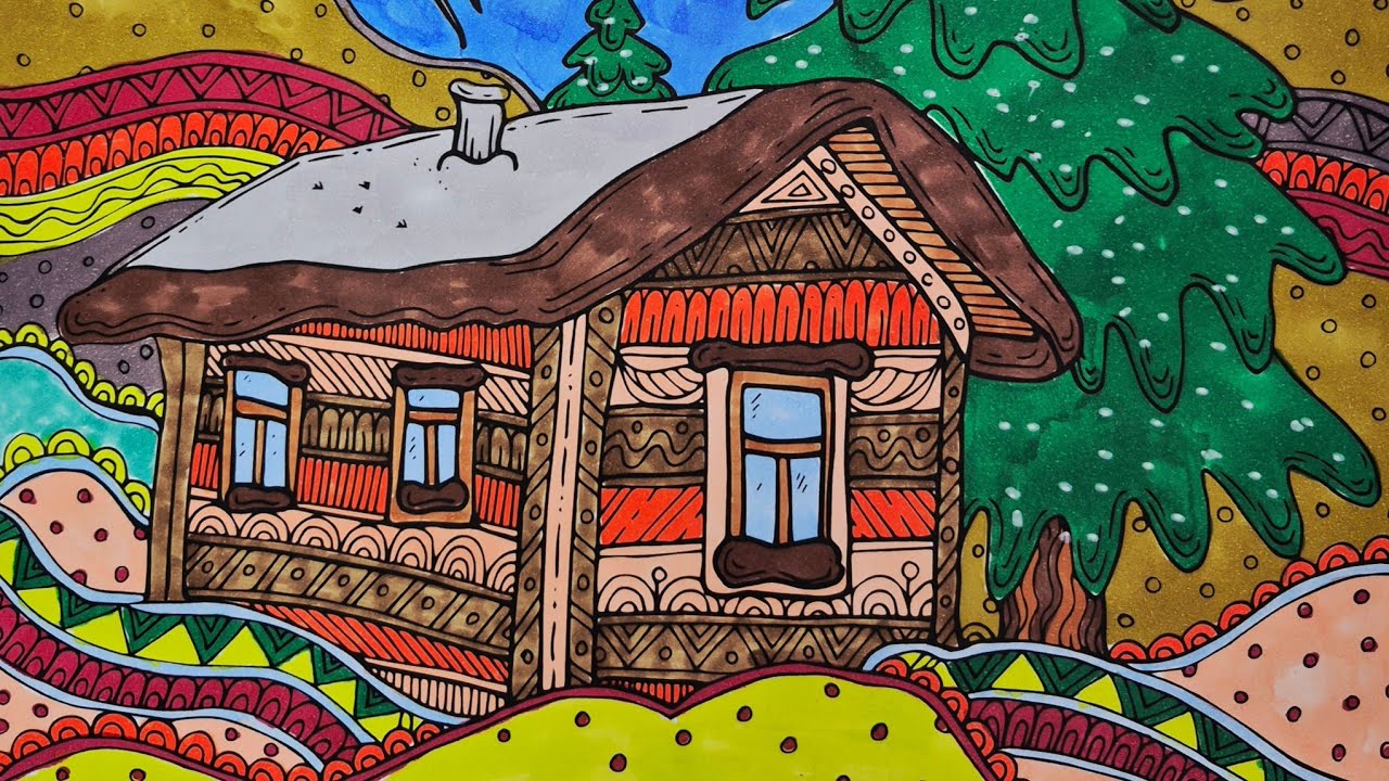 Color with Me | Cozy Winter Cabin Coloring Book for Relaxation | Stress Relief Vibes