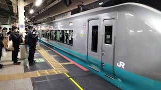 E657系カツK17編成フレッシュひたち緑(グリーンレイク)塗装東京駅発車
