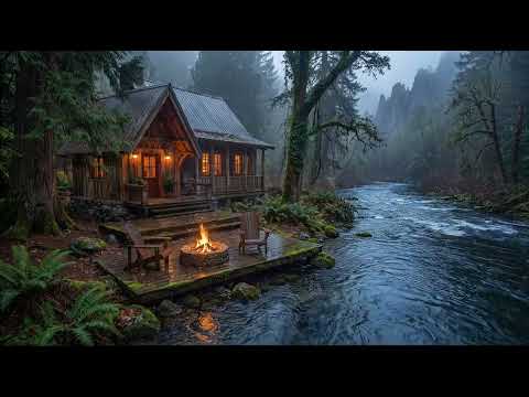 Cozy Cabin by the River in the Rain 🌧️🔥 Relaxing Nature Sounds for Deep Sleep