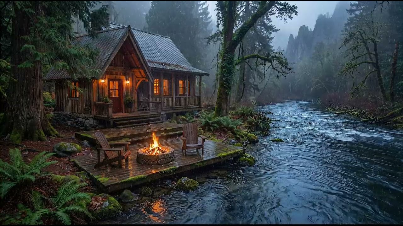 Cozy Cabin by the River in the Rain 🌧️🔥 Relaxing Nature Sounds for Deep Sleep
