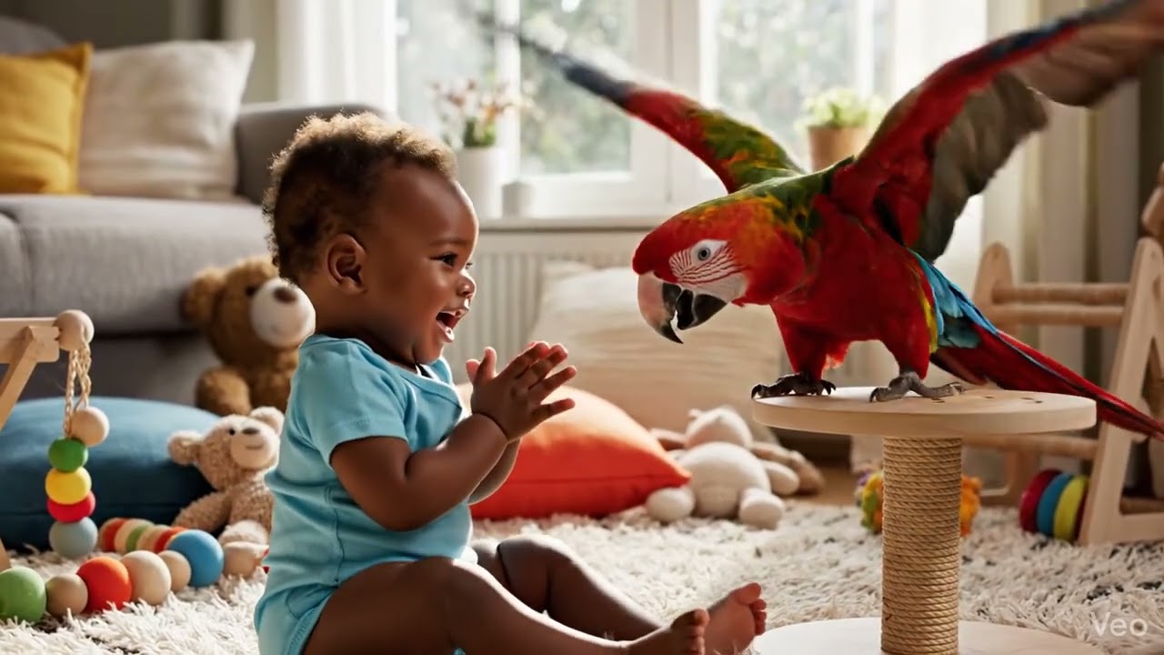 Funny Baby Playing with Parrot at Home 😂💖