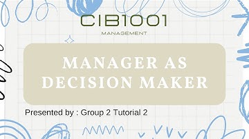 CIB 1001 Chapter 2: The Manager as Decision Maker (Group 2 Tutorial 2)