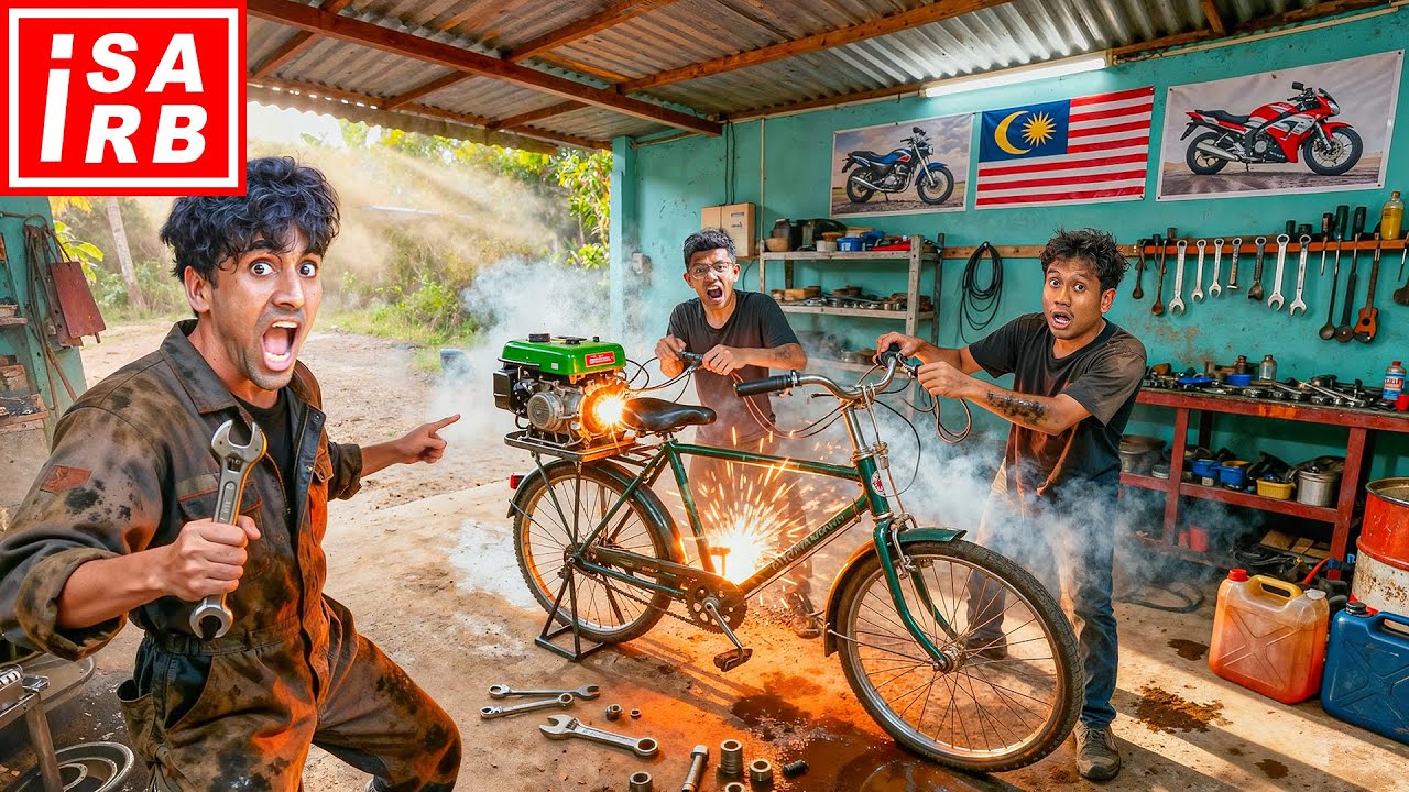 TUKAR BASIKAL JADI MOTOR : PAKAI ENJIN MESIN RUMPUT !!
