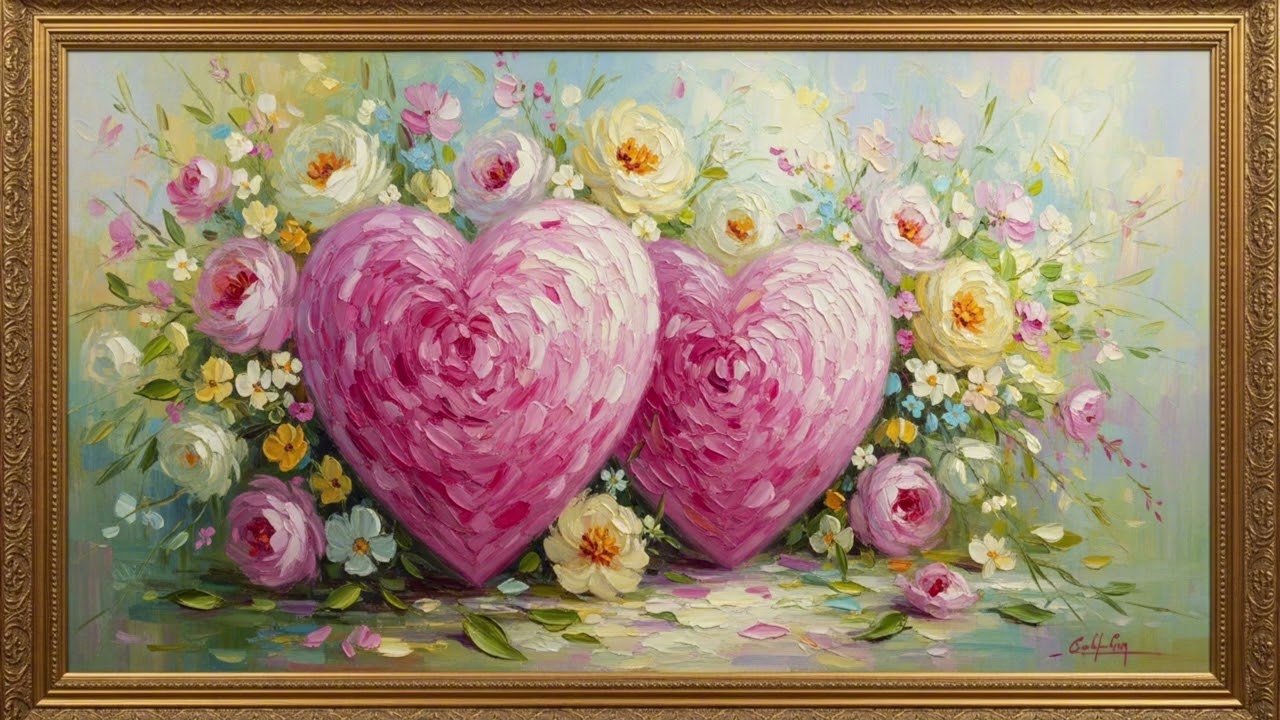 2 Hours of Pure Romance 💕 Floral Hearts Oil Painting 4K for Relaxation & Elegant Home Decor