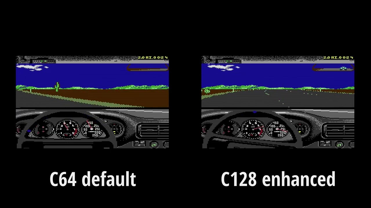 Test Drive 2 - Commodore 64 Ultimate - C128 enhanced mode FPS Comparison