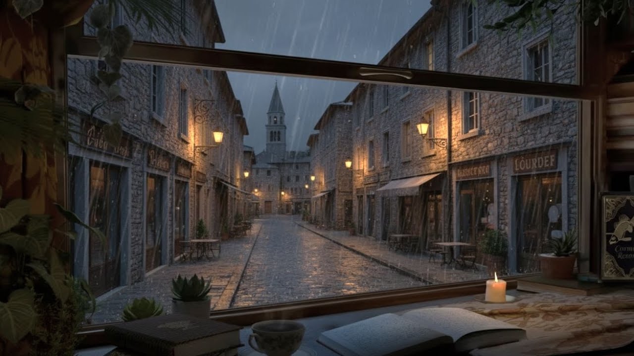 Peaceful Rain on Cobblestone Street | Perfect Ambience for Studying