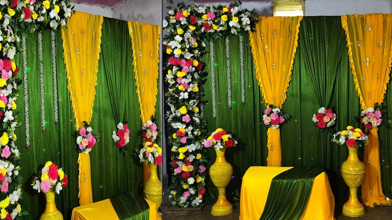 Haldi Decoration Idea/Haldi Stage Decoration Ideas at Home/Haldi Ceremony Decoration Ideas for Home 