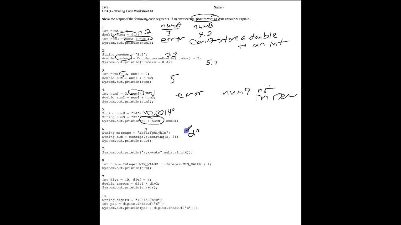 Java Tracing Code Worksheet 1 - YouTube