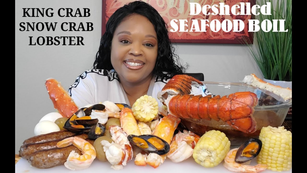 Deshelled SEAFOOD BOIL King CrabSnow Crab Lobster Tails Mukbang YouTube