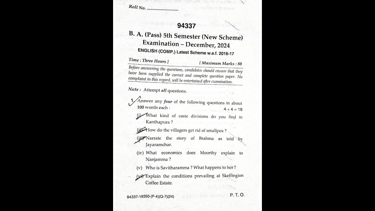 MDU B.A (Pass) 94337 5th Sem English Dec 2024 Question Paper