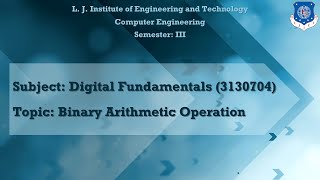 Unit 1 | Lecture 4 | Binary Arithmetic Operations | Binary Addition | Binary Subtraction