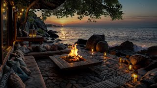 Tropical Sunset by the Fire 🌅🔥 | Ocean Waves & Campfire Ambience for Deep Sleep & Relaxation(No Ads)