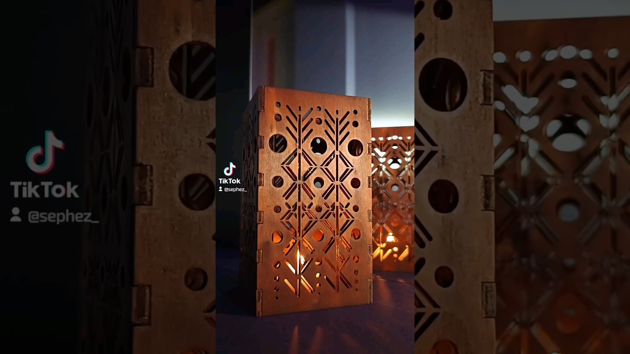 Laser Cut Wooden Candle Lantern with Nordic Runes Pattern 