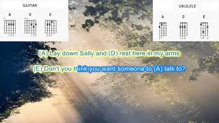 Lay Down Sally by Eric Clapton play along with scrolling guitar chords and lyrics