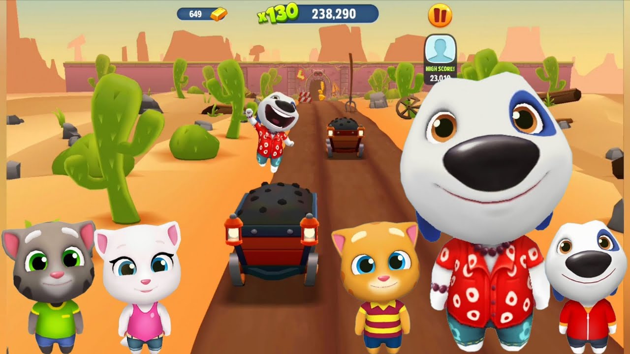 Talking Tom Gold Run in the Old West - Hawaiian Tom vs Original Raccoon Gameplay