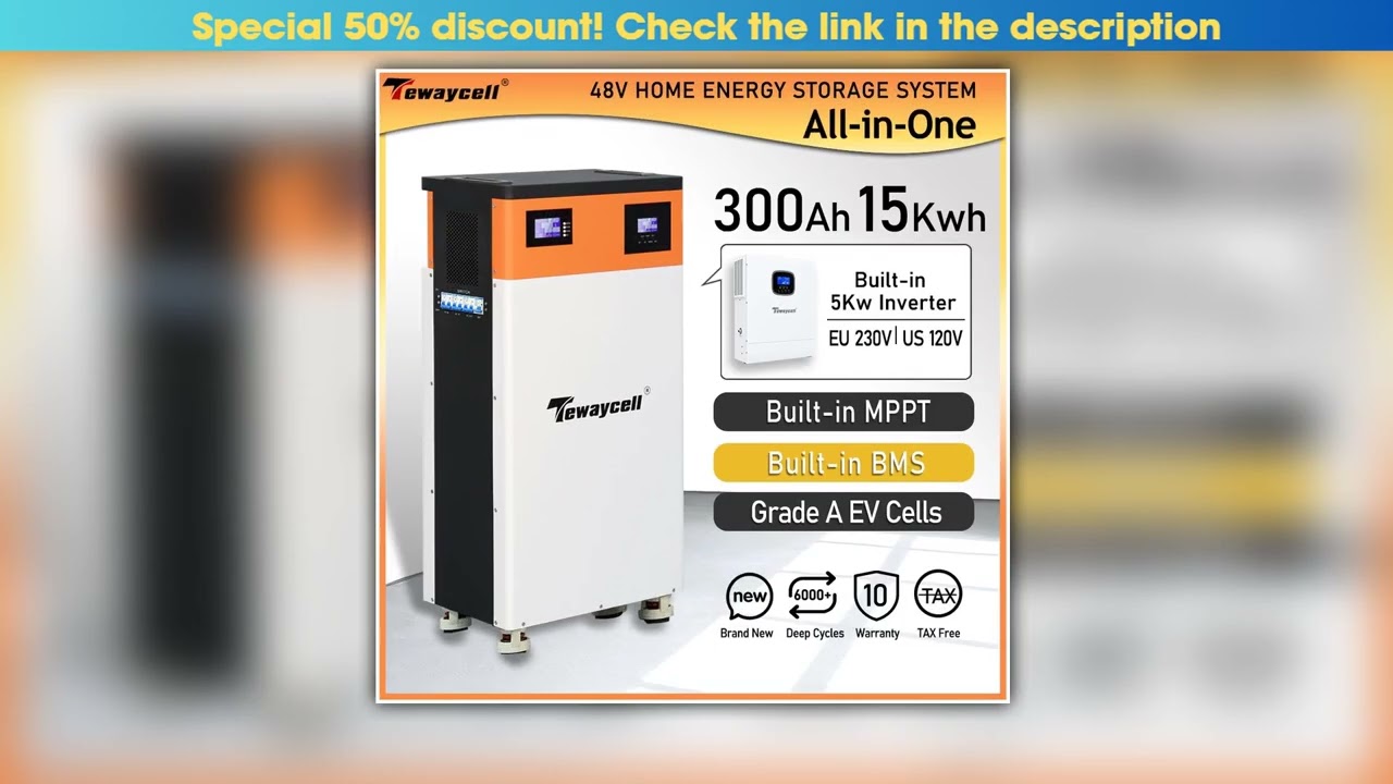 Tewaycell All in One 48V 300Ah 15KWh Powerwall 512V LiFePO4 Battery Builtin 5KW Inverter ESS Solar