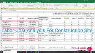Labor Costs Reports For Construction Site on Microsoft Excel
