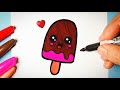 Como desenhar Picolé Kawaii chocolate fofo ❤ Desenhos Kawaii - Desenho para Desenhar