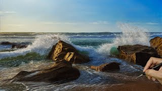 Beach Scape Oil Painting 🌊| Refreshing Evening Breeze Timelapse