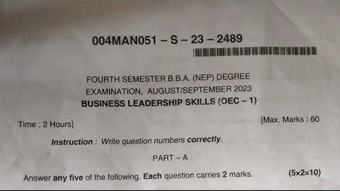 Business Leadership Skills B.B.A NEP Question Paper Year 2023 Karnataka of Dharwad University