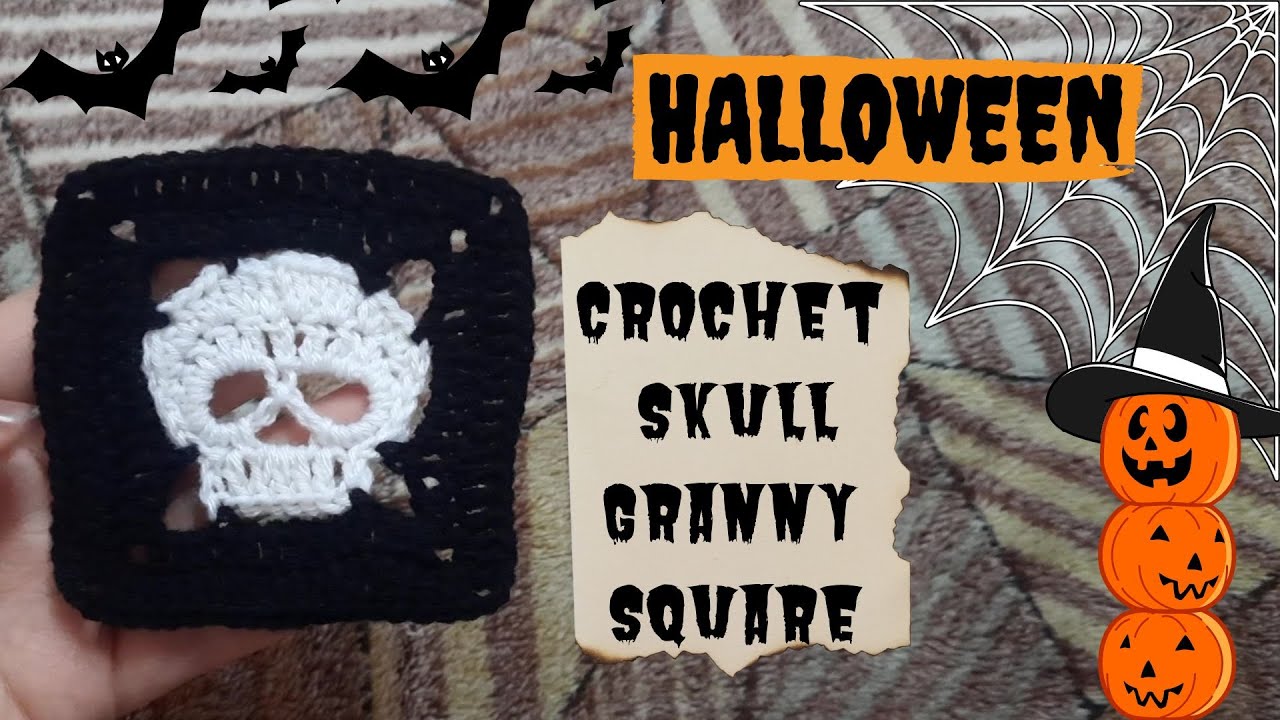 Skull Granny Square | Halloween crochet projects | small Halloween