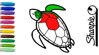 How to draw a turtle easy for your baby. Coloring with markers.