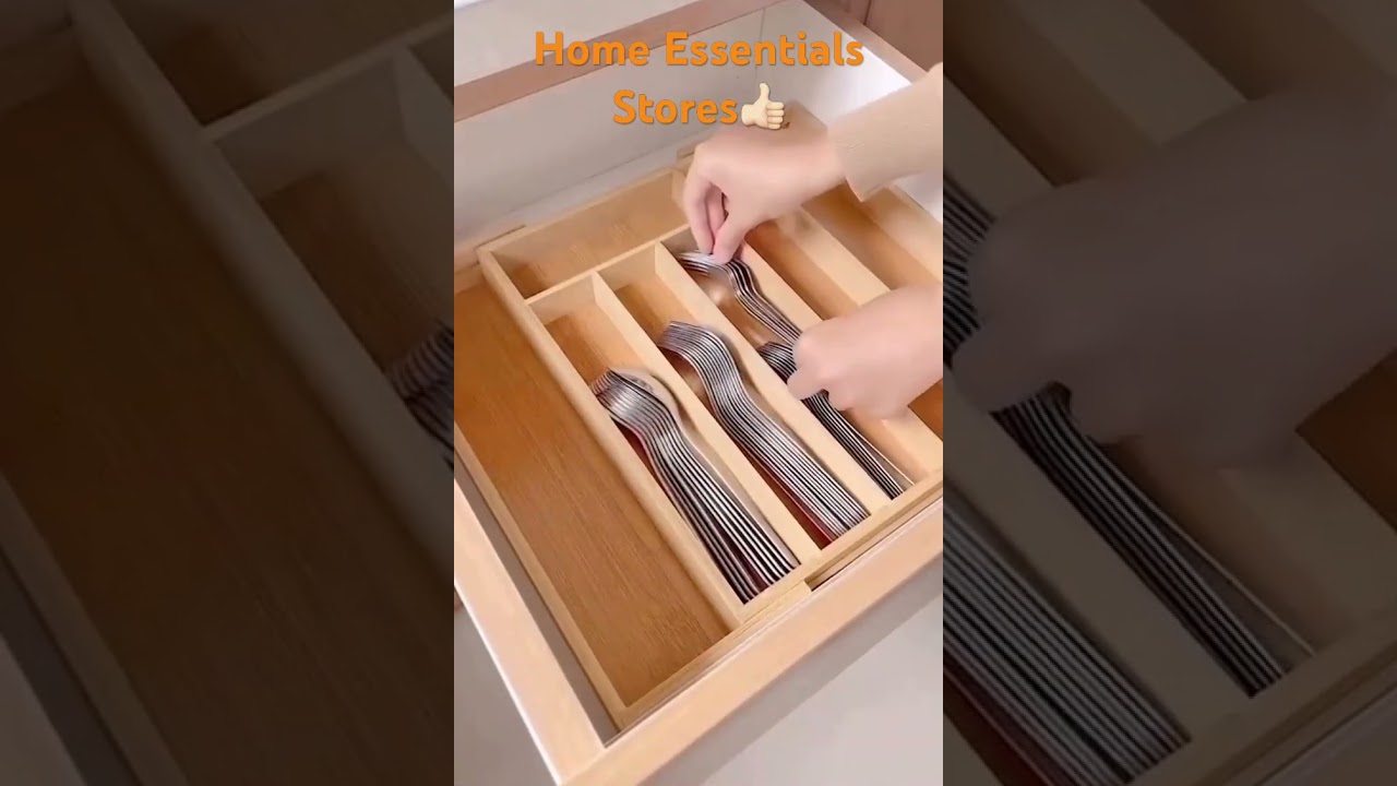 Expandable Cutlery Bamboo Rack Organizer - Cutlery Rack