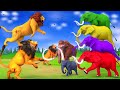 5 elephants vs 3 lions turn into zombie lions attack african elephant save woolly mammoth elephant