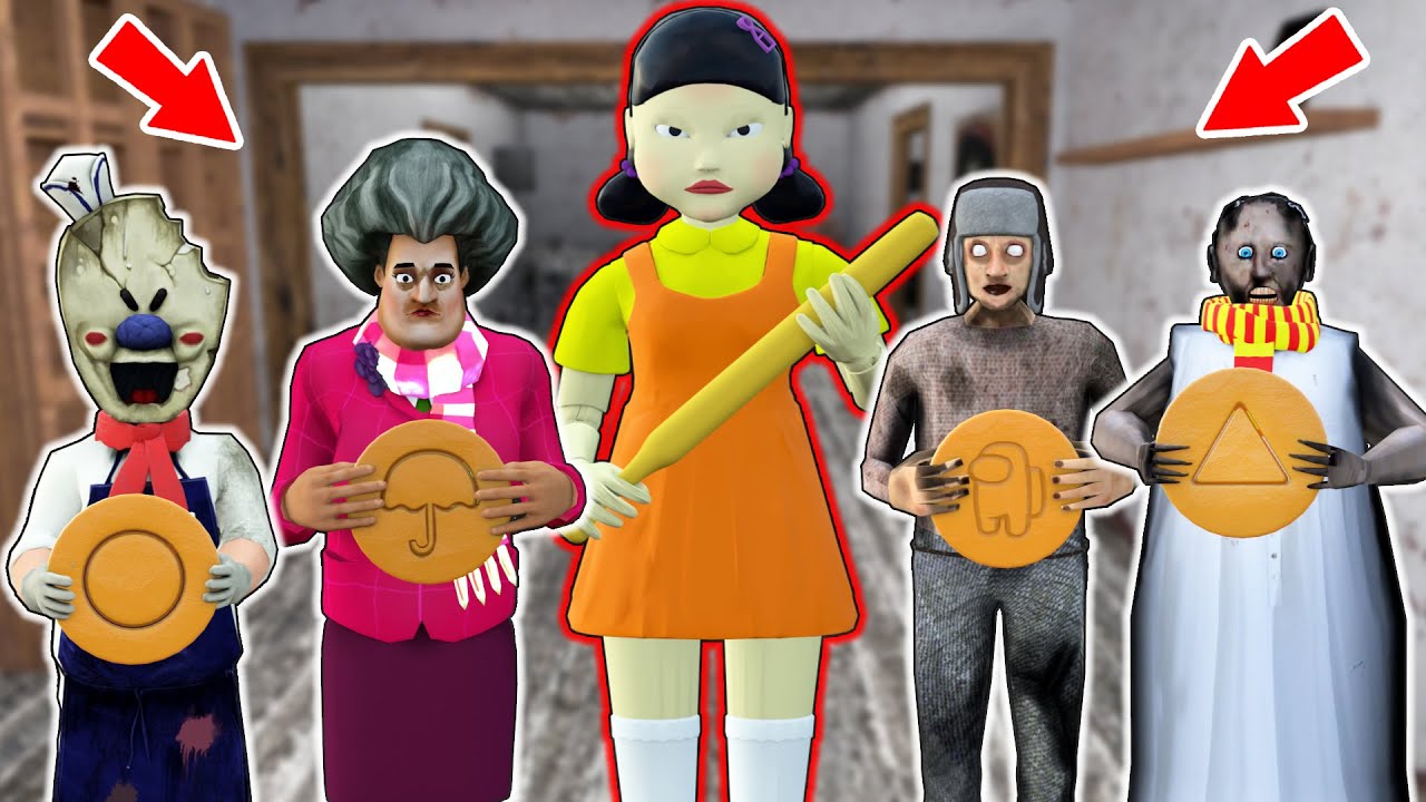 Doll (Squid Game) vs Granny, Grandpa, Ice Scream - funny horror animation (30 mins of fun)