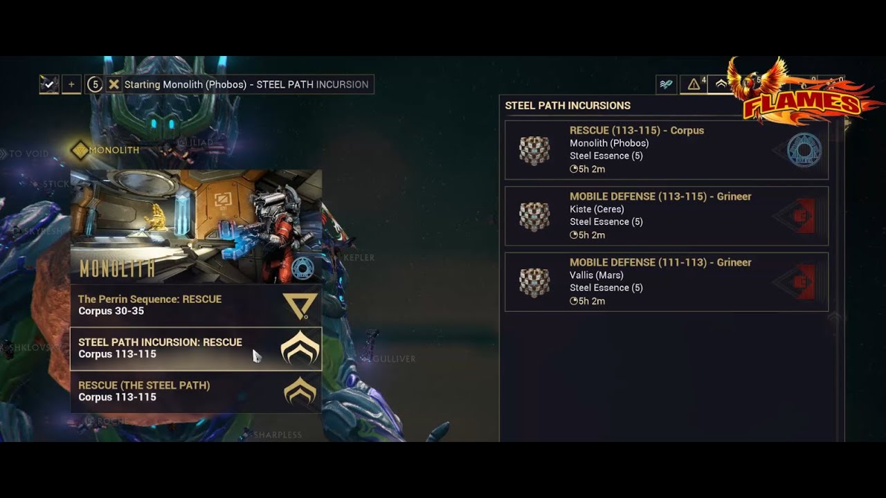 Warframe Steel Path Incursion Monolith (Phobos) Mission Rescue level