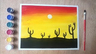 How to draw scenery of Desert step by step || Drawing Desert Scenery with Watercolor